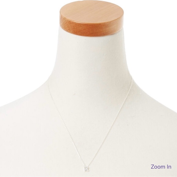 Silver Embellished Initial Pendant Necklace - R - Picture 2 of 3